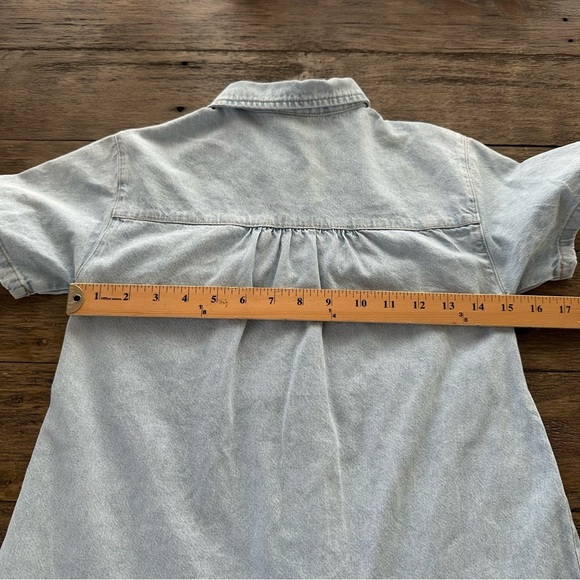 Zara Girls size 9 Light Wash Western Denim Dress Snap Up Ruffle Short Sleeve - Picture 6 of 6